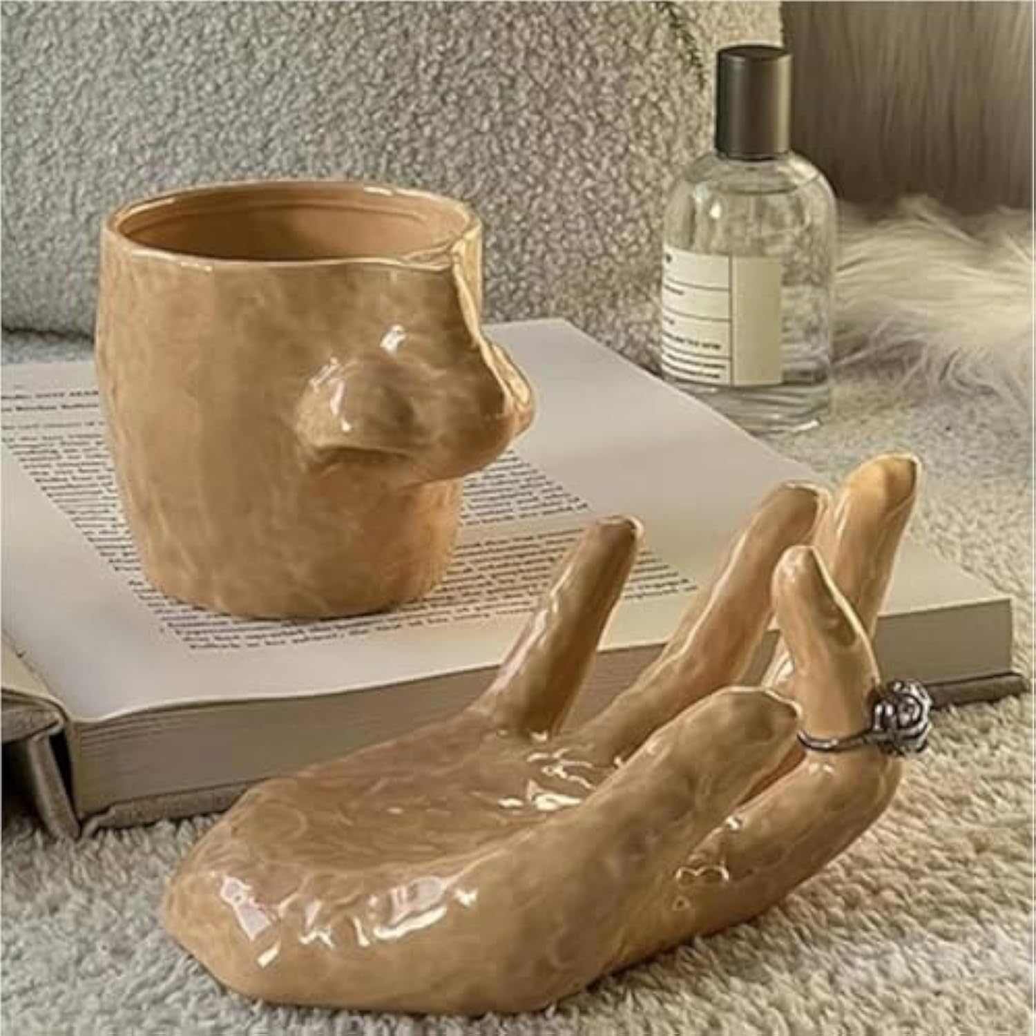 Nose Mug And Plate Set Funny Nose Mug Ring Holder