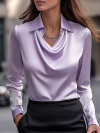 Elegant White Satin Blouse with Draped Neckline