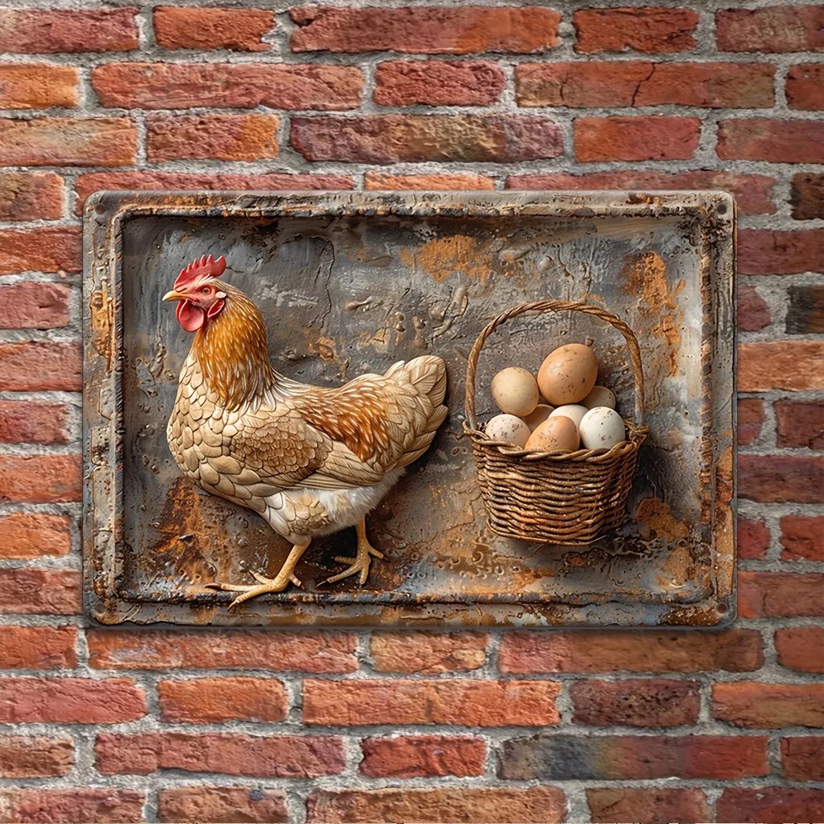 Vintage Chicken & Fresh Eggs Metal Sign