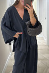 Women's V-neck button cotton and linen casual suit