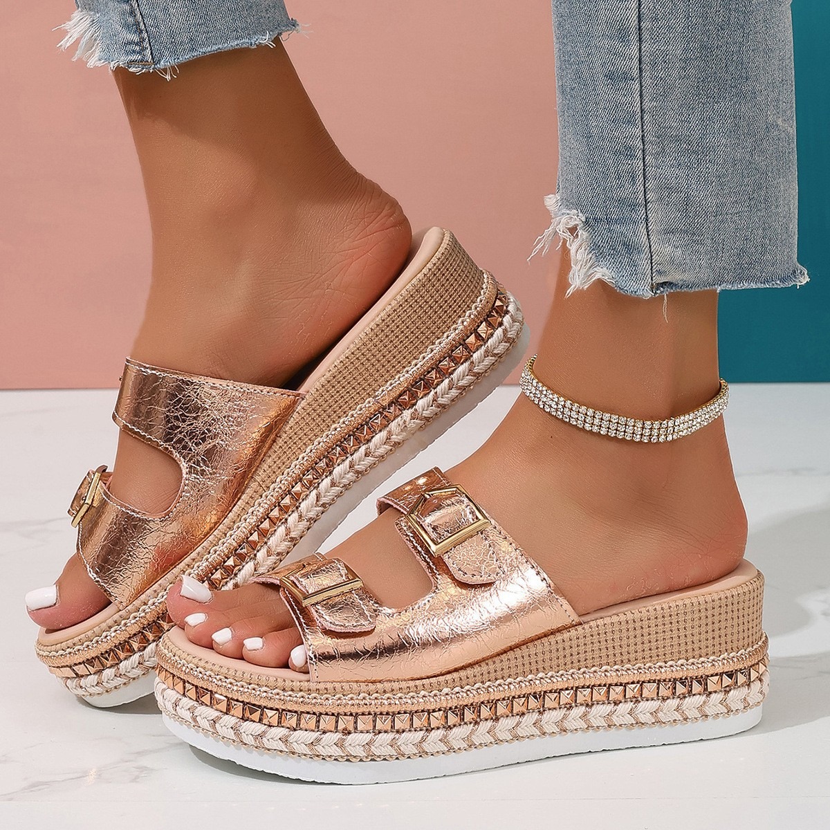 Women's Silver Zipper Hollow Fashion Sandals