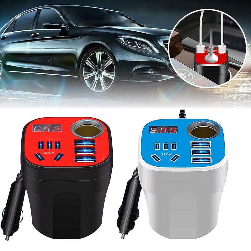 (🎅Early Xmas Offer 1000pcs 50% OFF)🔥 Car Mounted Cup Type Inverter Converter QC Charger