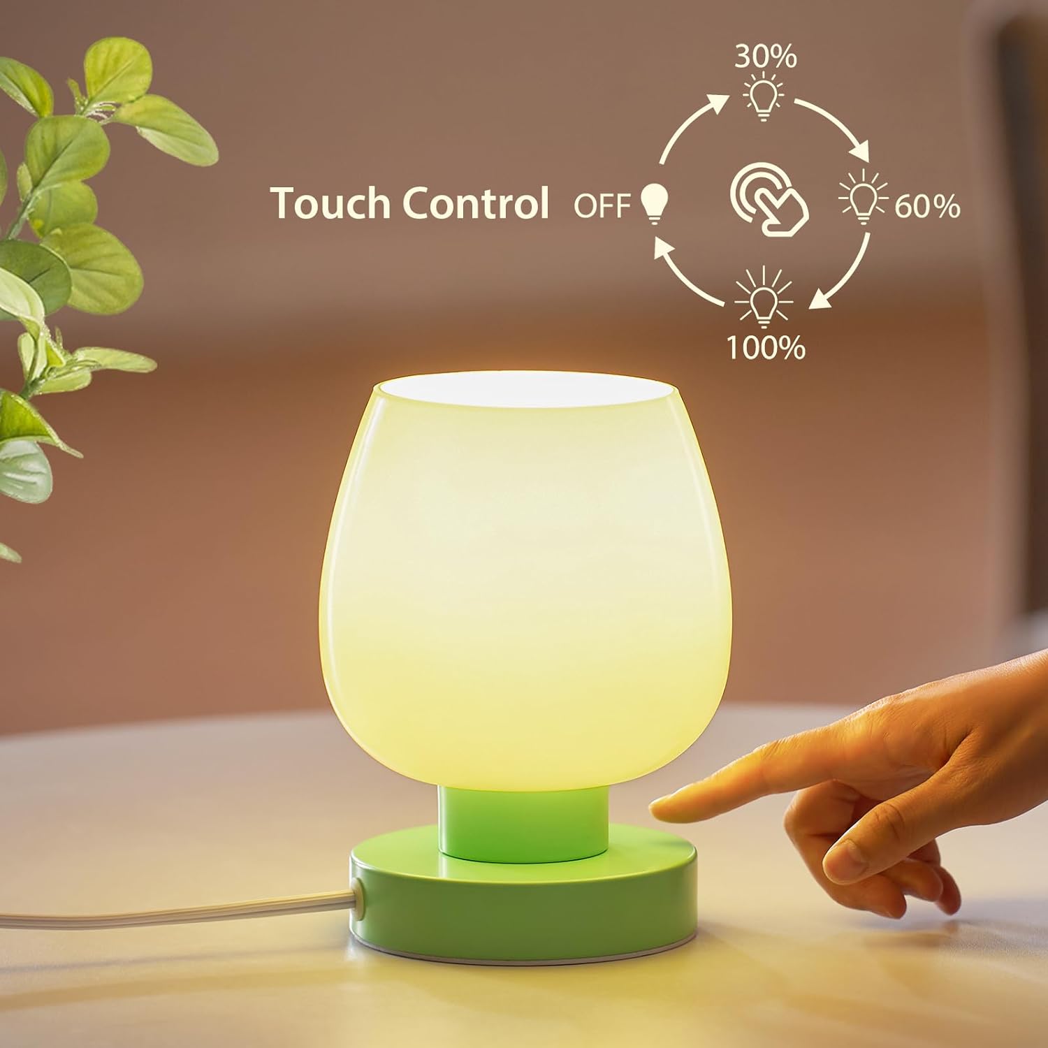 Touch Bedside Table Lamp - Modern Small Lamp for Bedroom Living Room Nightstand, Desk lamp with White Opal Glass Lamp Shade, Warm LED Bulb, 3 Way Dimmable, Simple Design Mother's Day Gifts