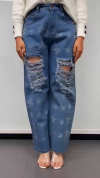 Women's Printed Rhinestone Hollow Casual Jeans