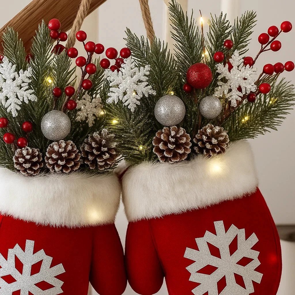 🎁TikTok Last Day Sale - 70% OFF🎉Twinkling Christmas Mitten Wreath with LED Lights