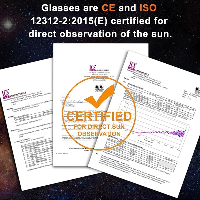 Solar Eclipse Glasses for Direct Sun Viewing-ISO 12312-2:2015(E) & CE Certified