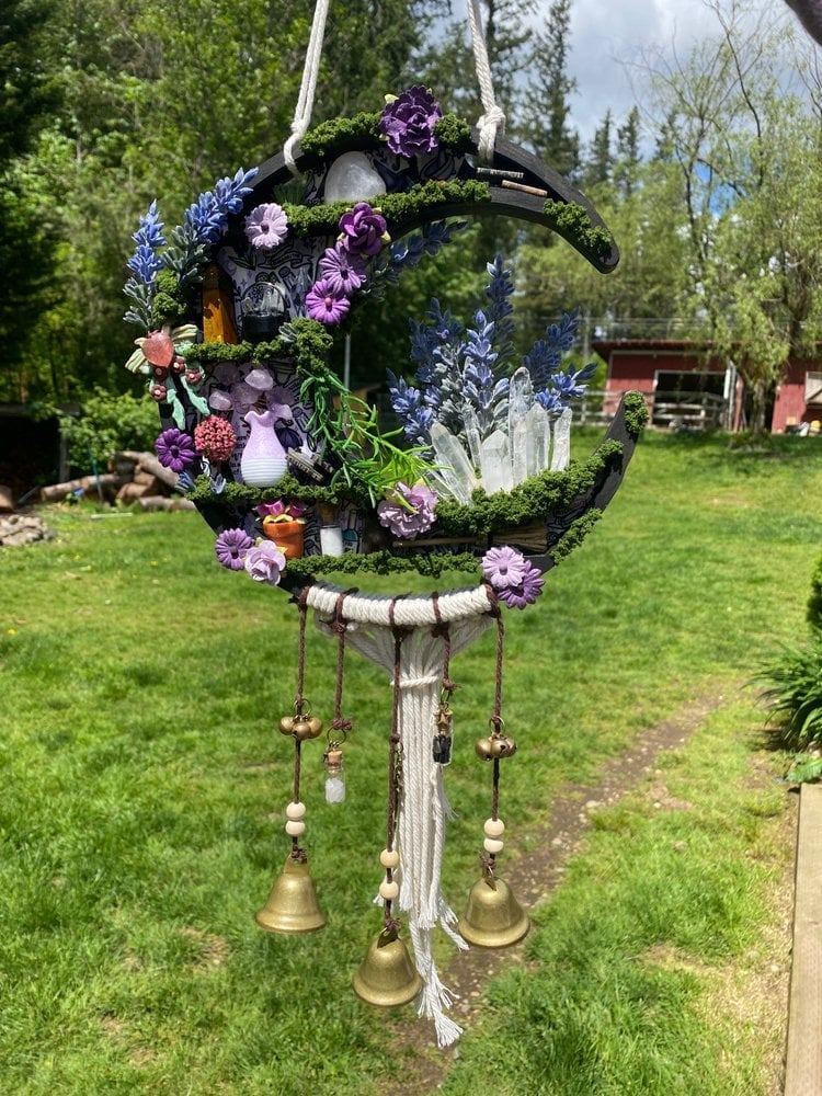 💥LAST DAY SALE 50% OFF🧙‍♀️Handmade Practical Magic Inspired Hanging Moon w/witch Bells🎁Buy 2 Free Shipping