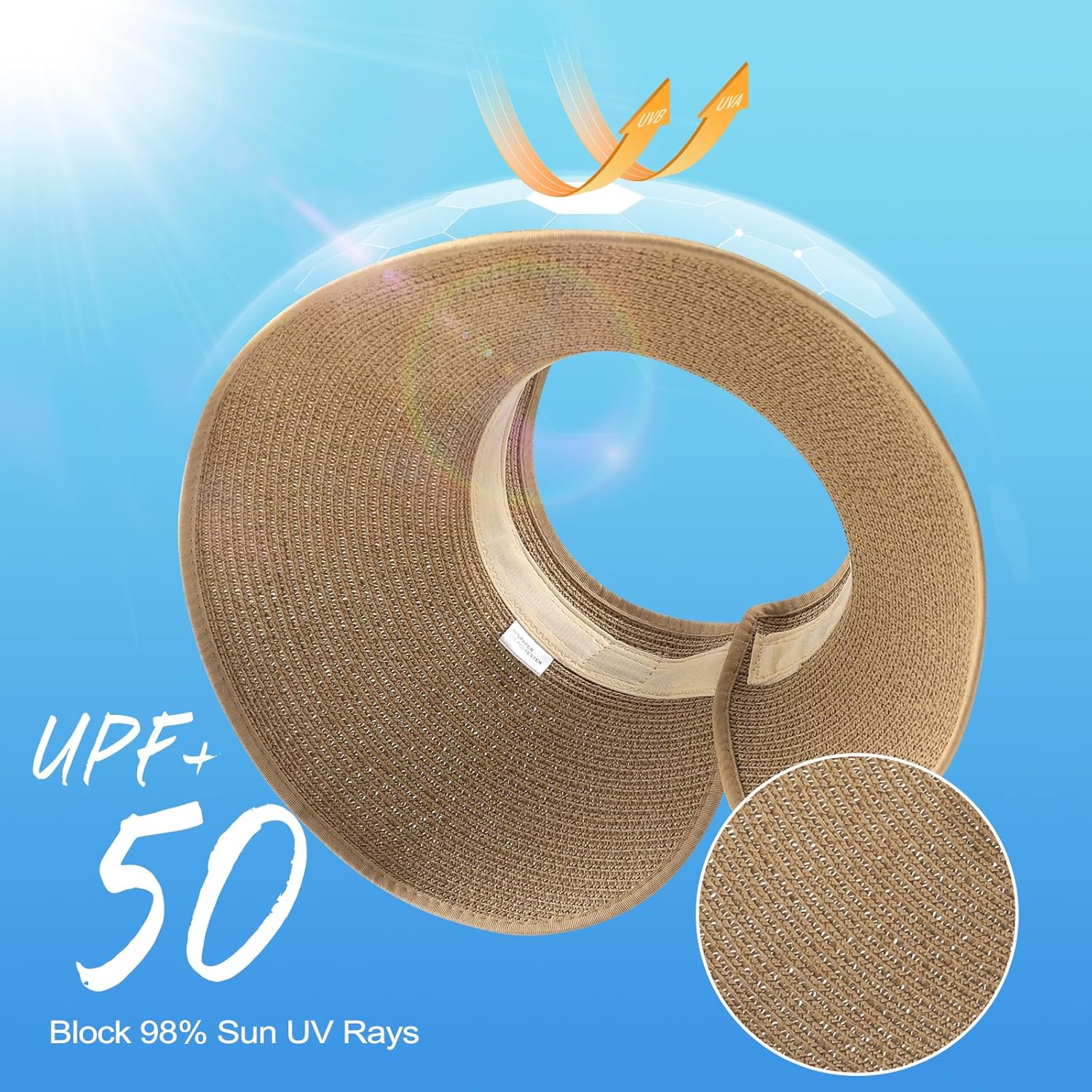 Beach Hat for Women, Wide Brim Sun Straw Hat for Women, Sun Hat Womens UPF 50+ UV Protection, Floppy Foldable Summer Hat