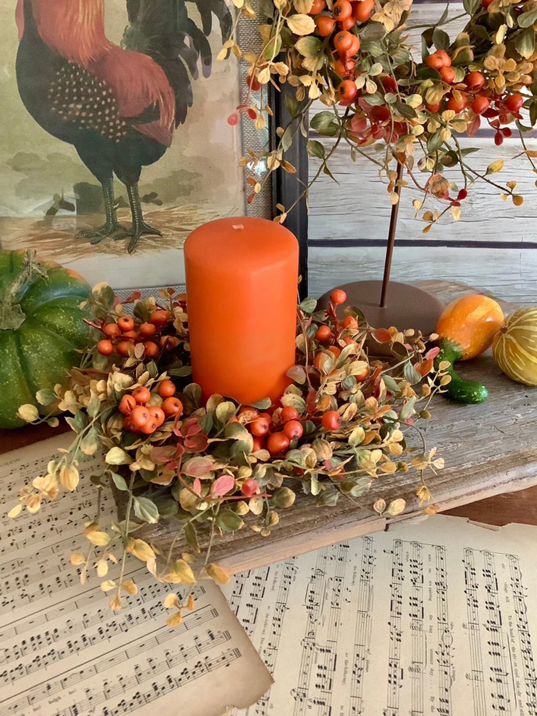 🍁Fall Harvest Sale: 60% OFF! Fall Berry Candle Wreath Ring, Fall Bittersweet Wreath, Thanksgiving Table Accent, Harvest Decor