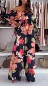 Women's One Shoulder Top + Printed Trousers Casual Set
