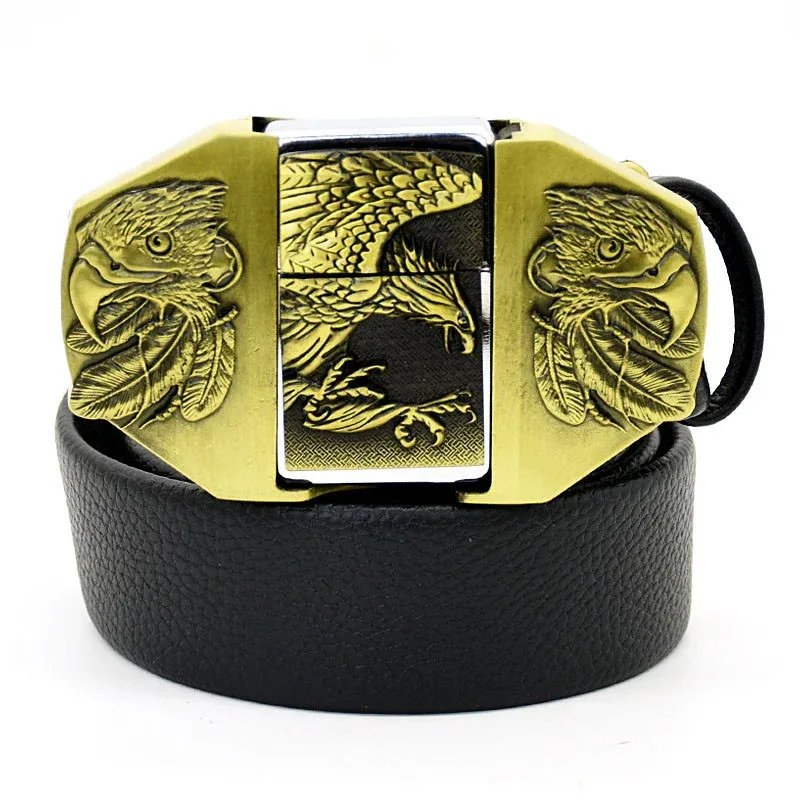 (🔥New Arrival) Fashion Punk Genuine Leather Belt With Lighter