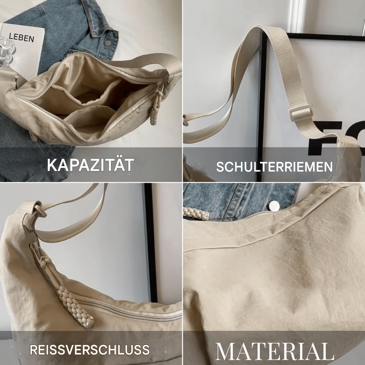 🔥Modische Umhängetasche aus Nylon in schlichter Farbe für Damen
