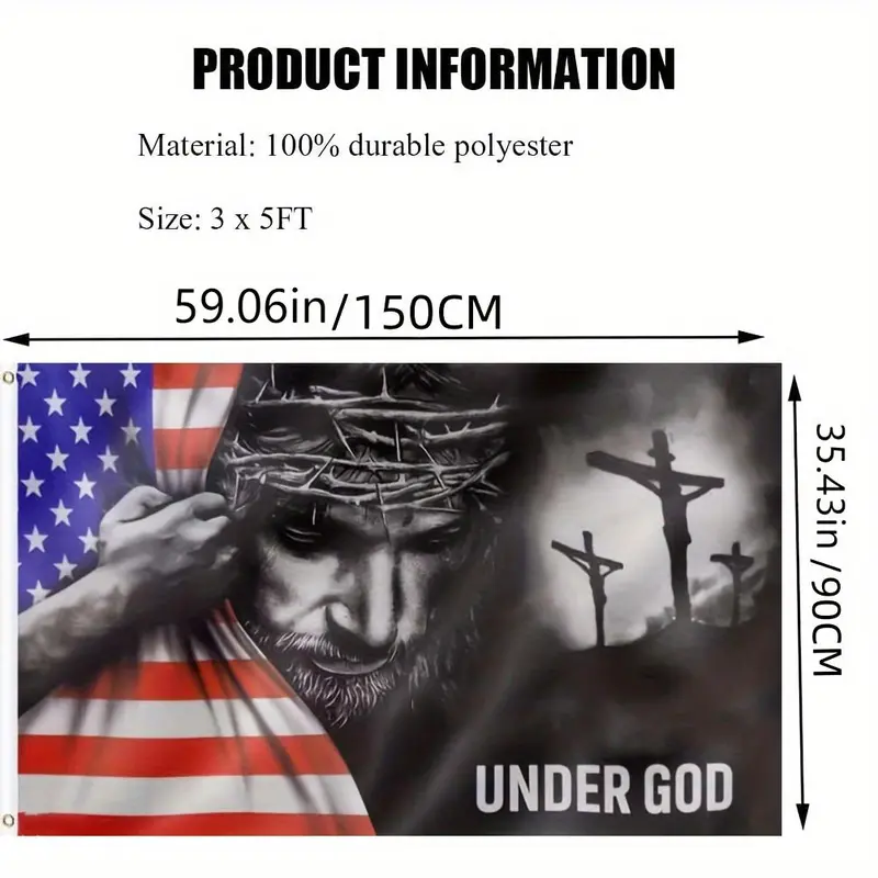 🔴🔵⚪One Nation Under God Jesus Flag - Patriotic Grommet Flag Gift for Faithful Hearts & Home Decor