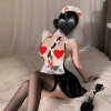 Red Maid Roleplay Costume Set - Lace-Trim Apron Dress & Matching Accessories PPF0355