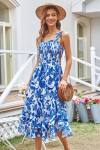 GRACE KARIN Women's 2024 Summer Floral Boho Dress Square Neck Strapped Swing A Line Beach Long Maxi Dress