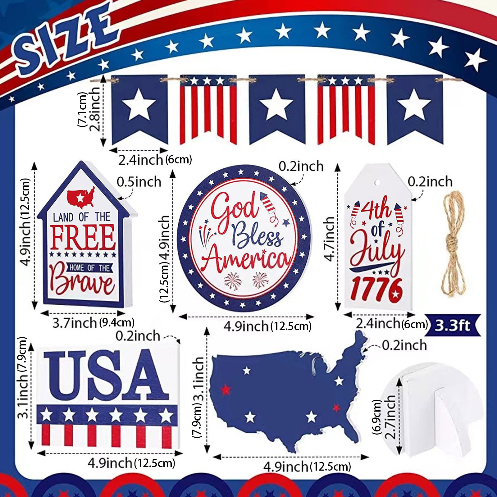 🔥Tabletop Decorations  Tiered Tray Decor WithPatriotic Wooden Signs