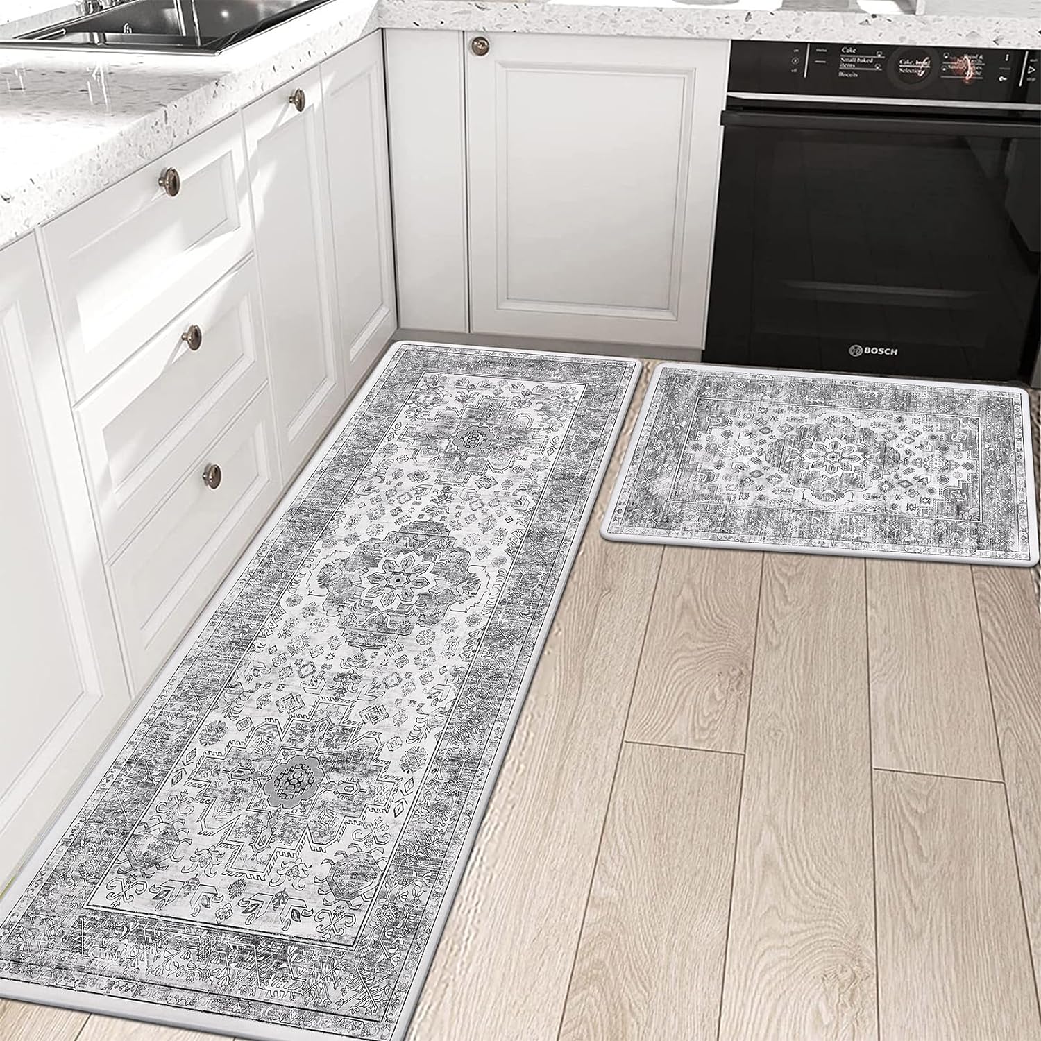 Pauwer Anti Fatigue Floor Mats - Cushioned Memory Foam 2 Piece Kitchen Rug Set, Non Slip Laundry & Sink Area Runner, Waterproof Comfort Standing Mat