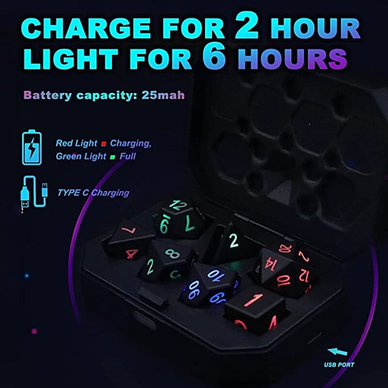 (🎄CHRISTMAS SALE-49% OFF) DND Dice Rechargeable with Charging Box(7 PCS)