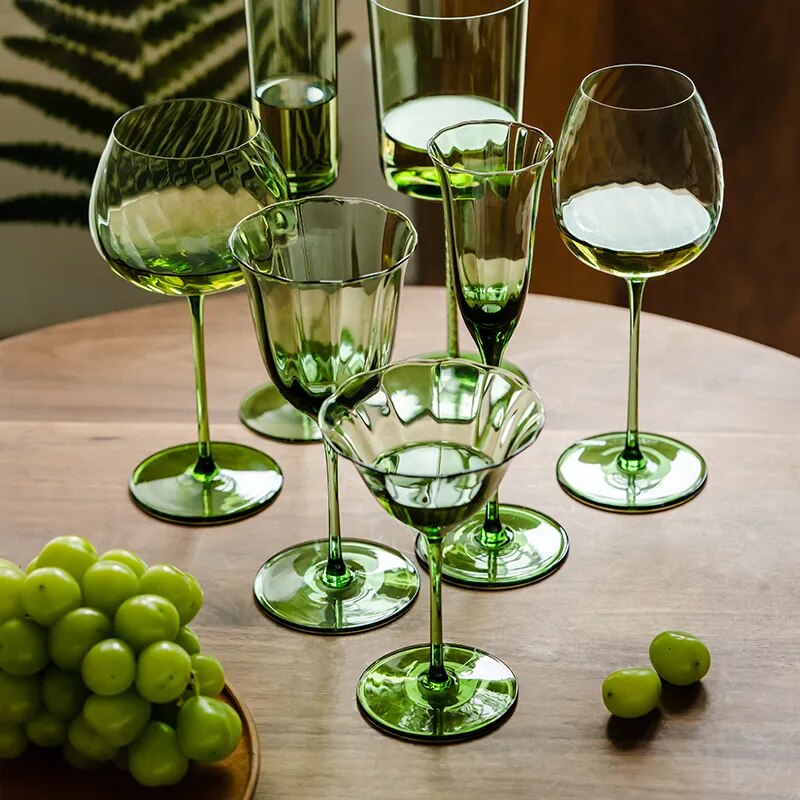 Vintage Green Flower Wine Glasses