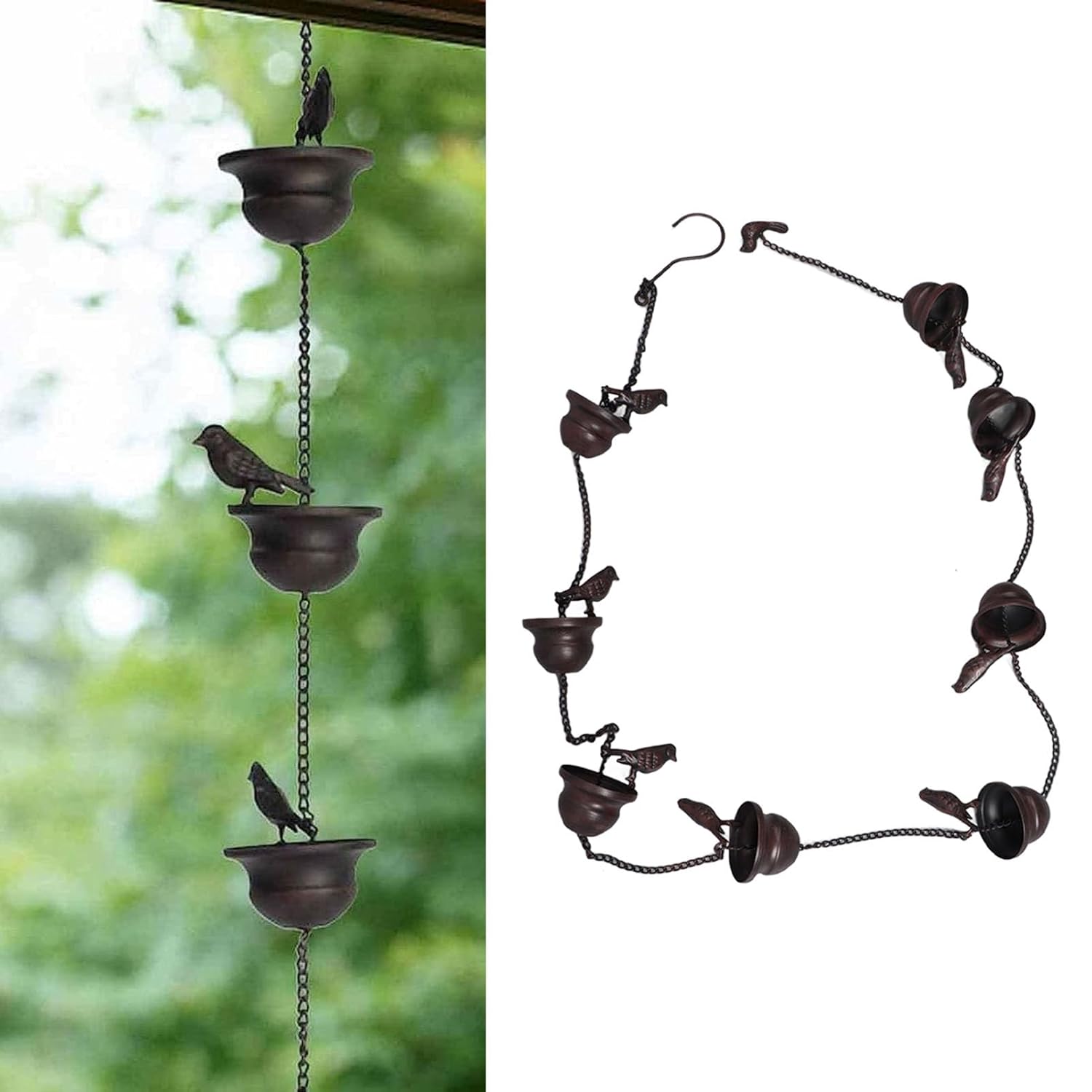 🎁TikTok Last Day Sale - 70% OFF🎉Where Rain Meets Art – Decorative Rain Chain with Bird Bath Design