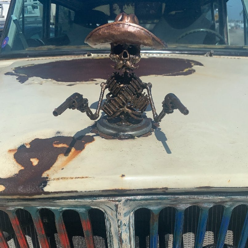 Cowboy Skull Gunslinger Hood Ornament Sculpture