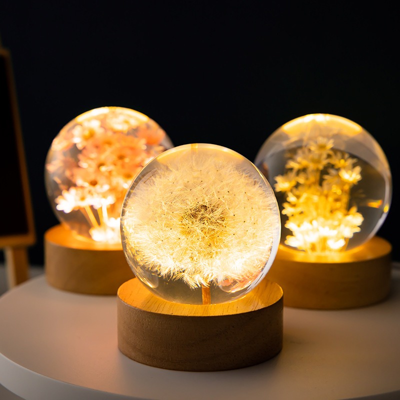 DandySphere™Everlasting Flower Inside Carved Crystal Ball Night Light