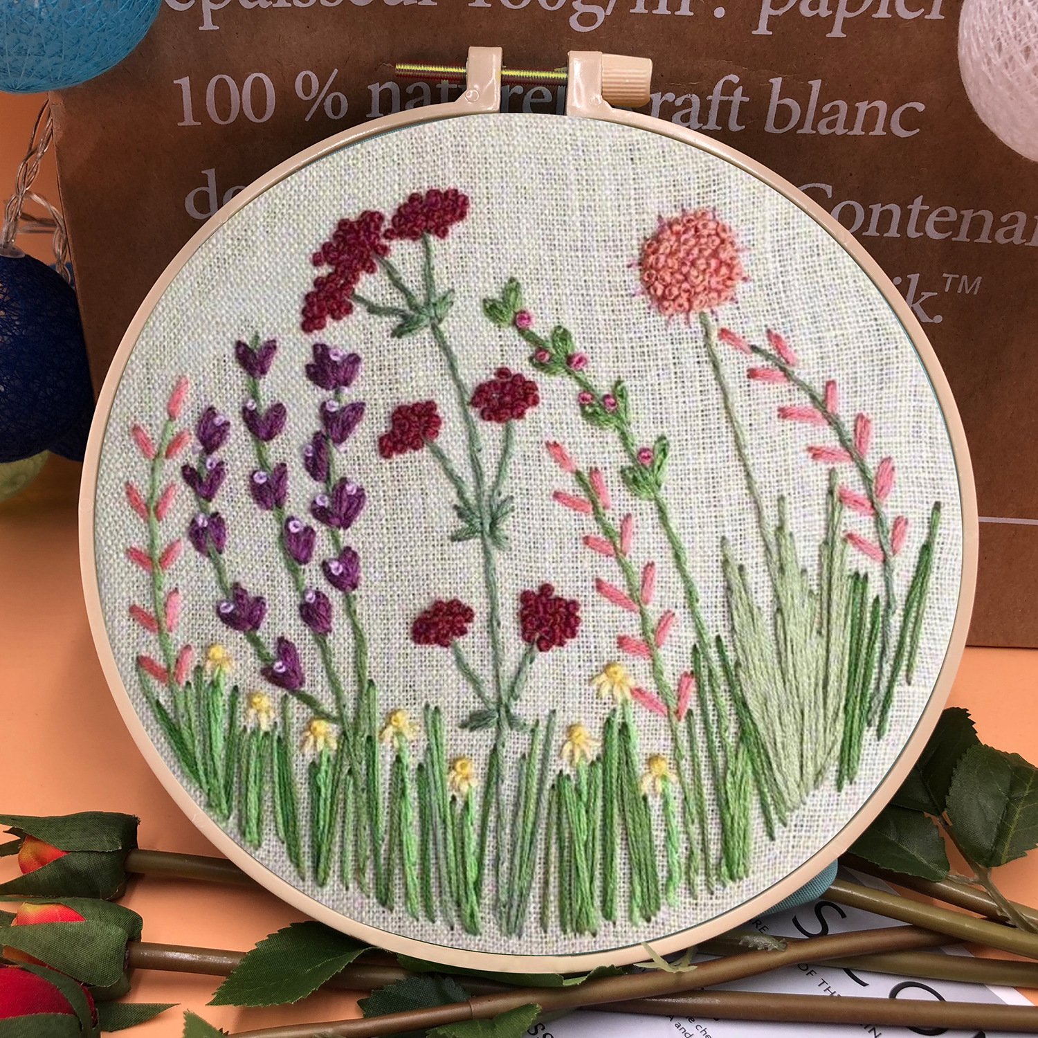 🎁Perfect Gift - 🔥Handmade Embroidery Hoop Flower Kit for Beginner