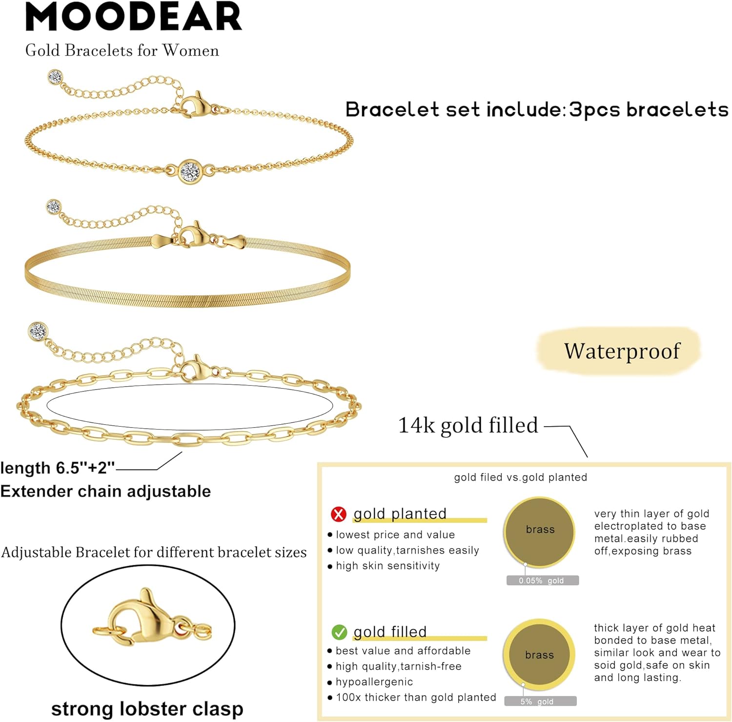 Moodear Gold Bracelet for Women 14K Real Gold Bracelet Sets for Women Dainty Snake Chain Bracelet Adjustable Cuban Link Bracelet for Women Cuff Bangle Gold Stackable Bracelets for Womens Jewelry Sets