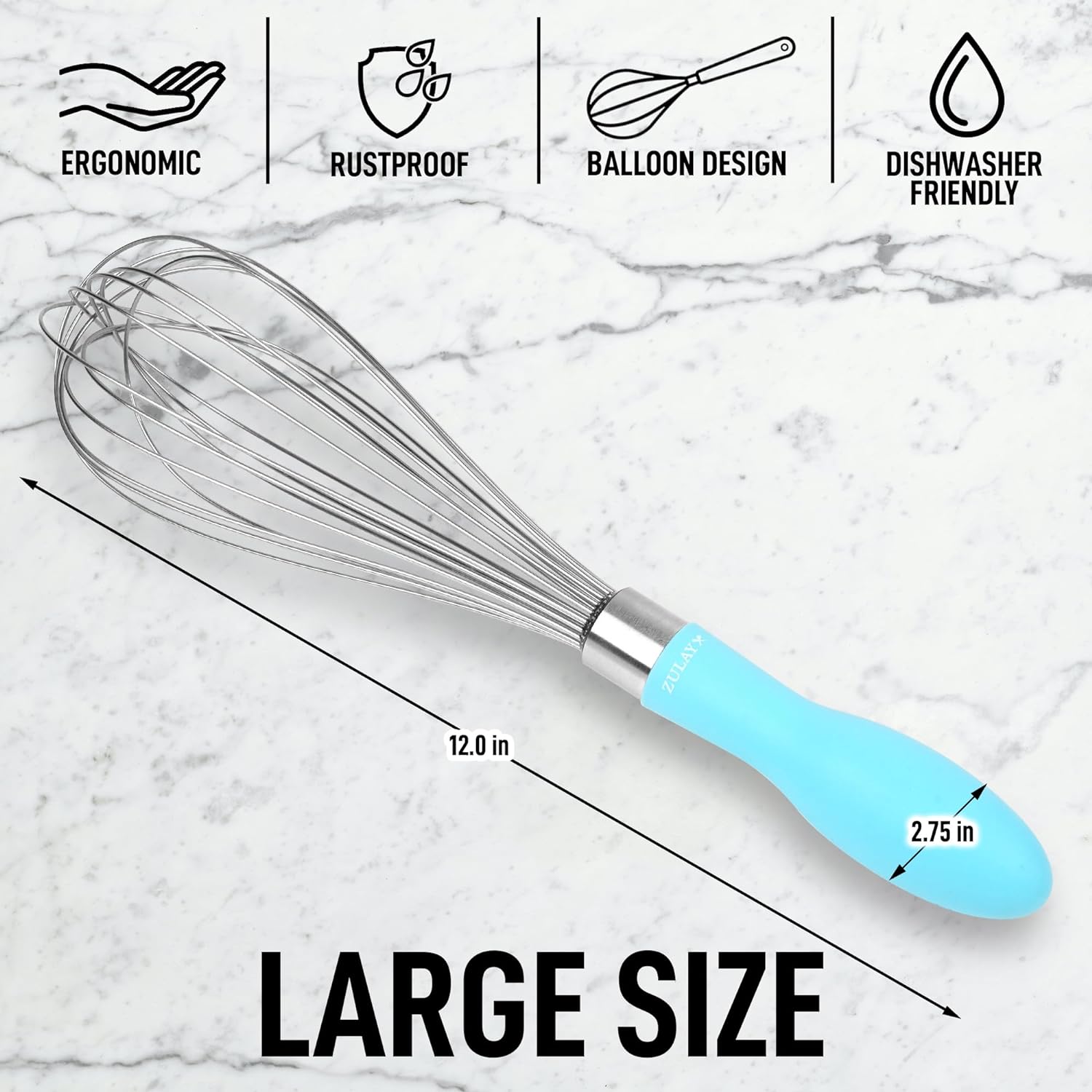 Zulay Kitchen 13-Inch Danish Dough Whisk - Wooden Danish Whisk for Dough with Stainless Steel Dough Hook - Traditional Dutch Whisk - Bread Whisk for Sourdough, Pizza, Pastry, Cake Batter