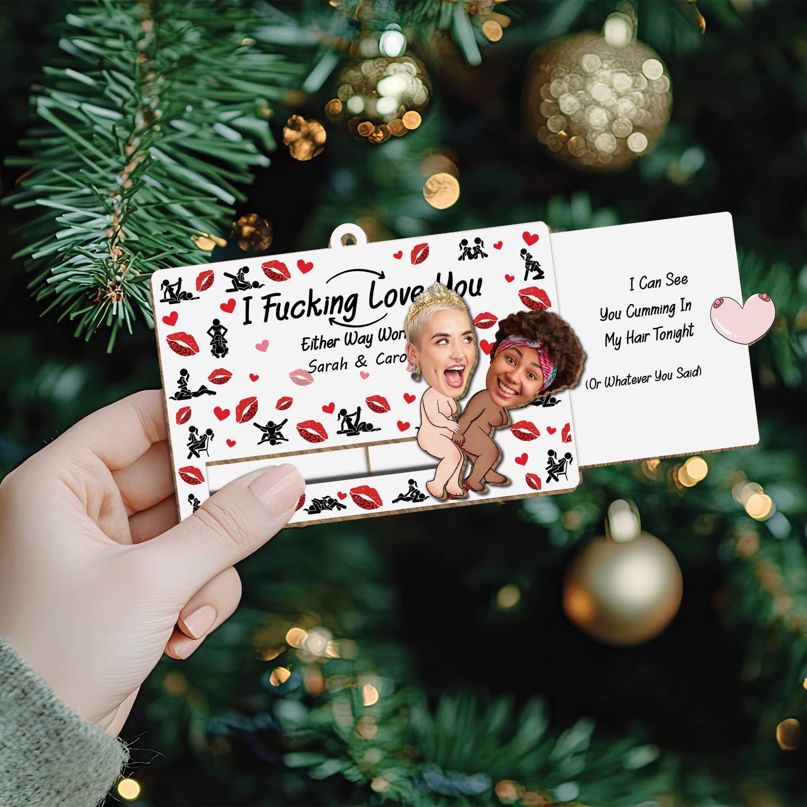 🎁TikTok Last Day Sale - 70% OFF🎉Funny Couples Christmas Gift - Personalized Photo Wooden Slider Ornament For Couples