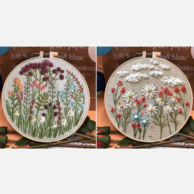 🎁Perfect Gift - 🔥Handmade Embroidery Hoop Flower Kit for Beginner