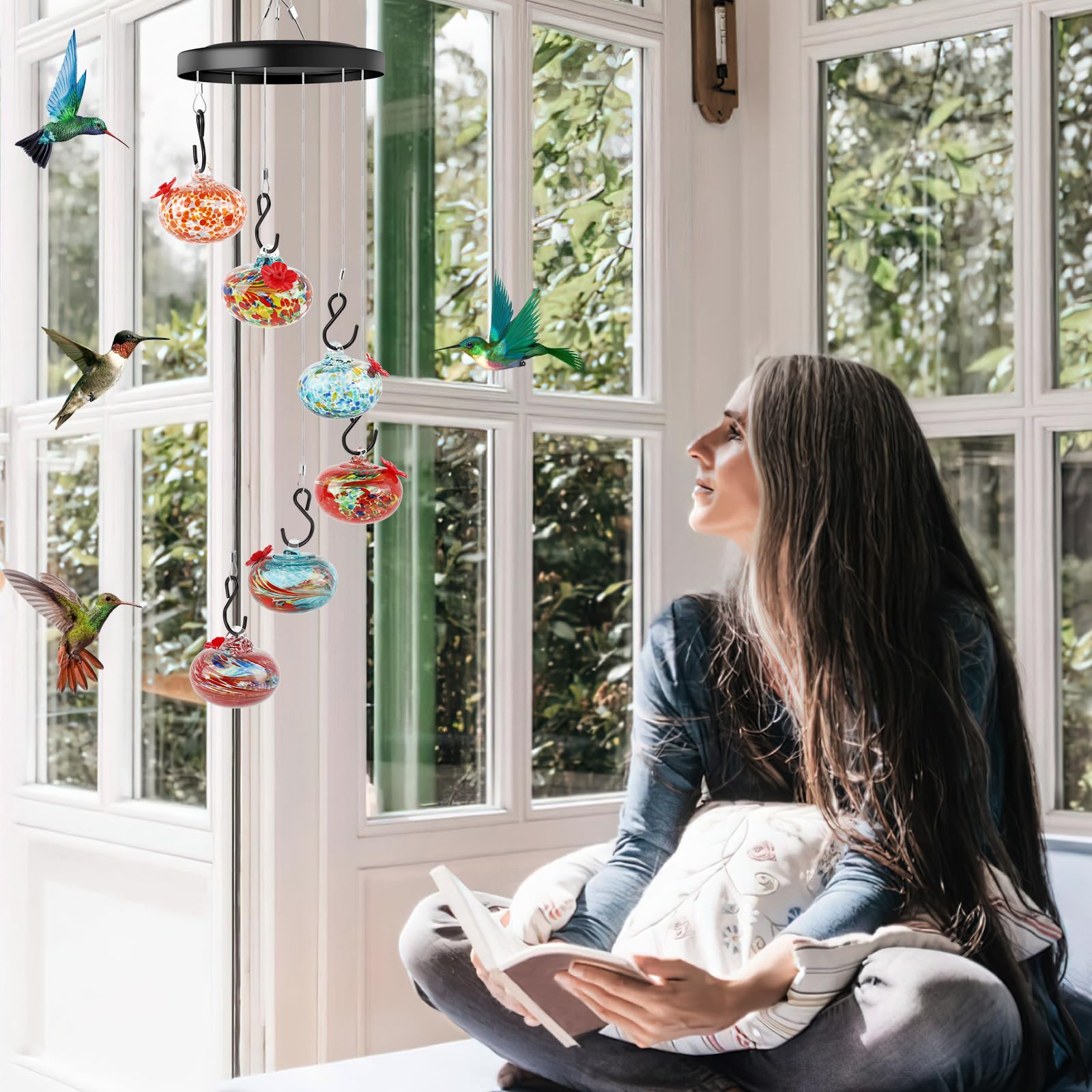 2024 New Charming Wind Chimes Hummingbird feeders Garden Decor