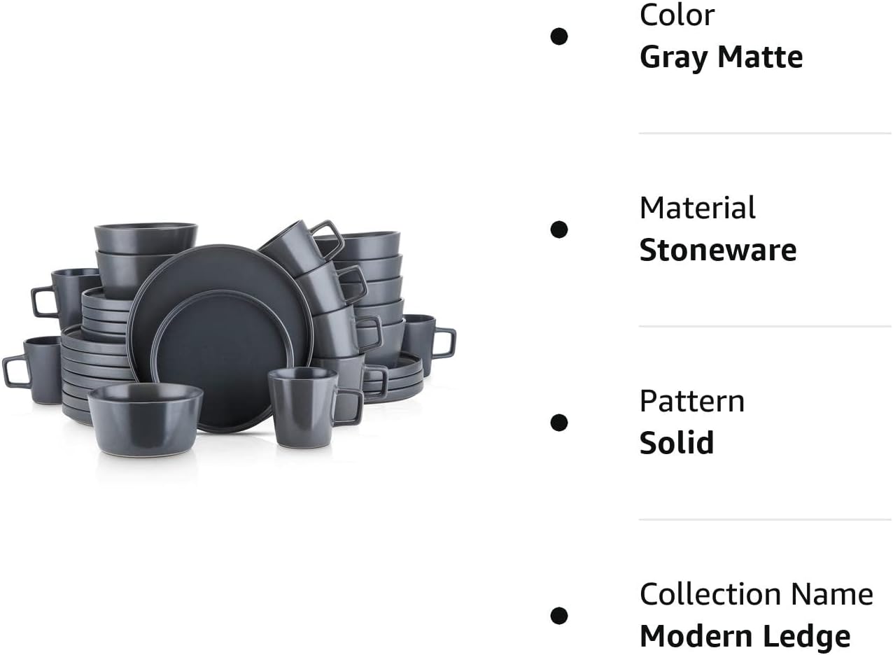 Stone Lain Coupe Dinnerware Set, Service For 4, Black Matte