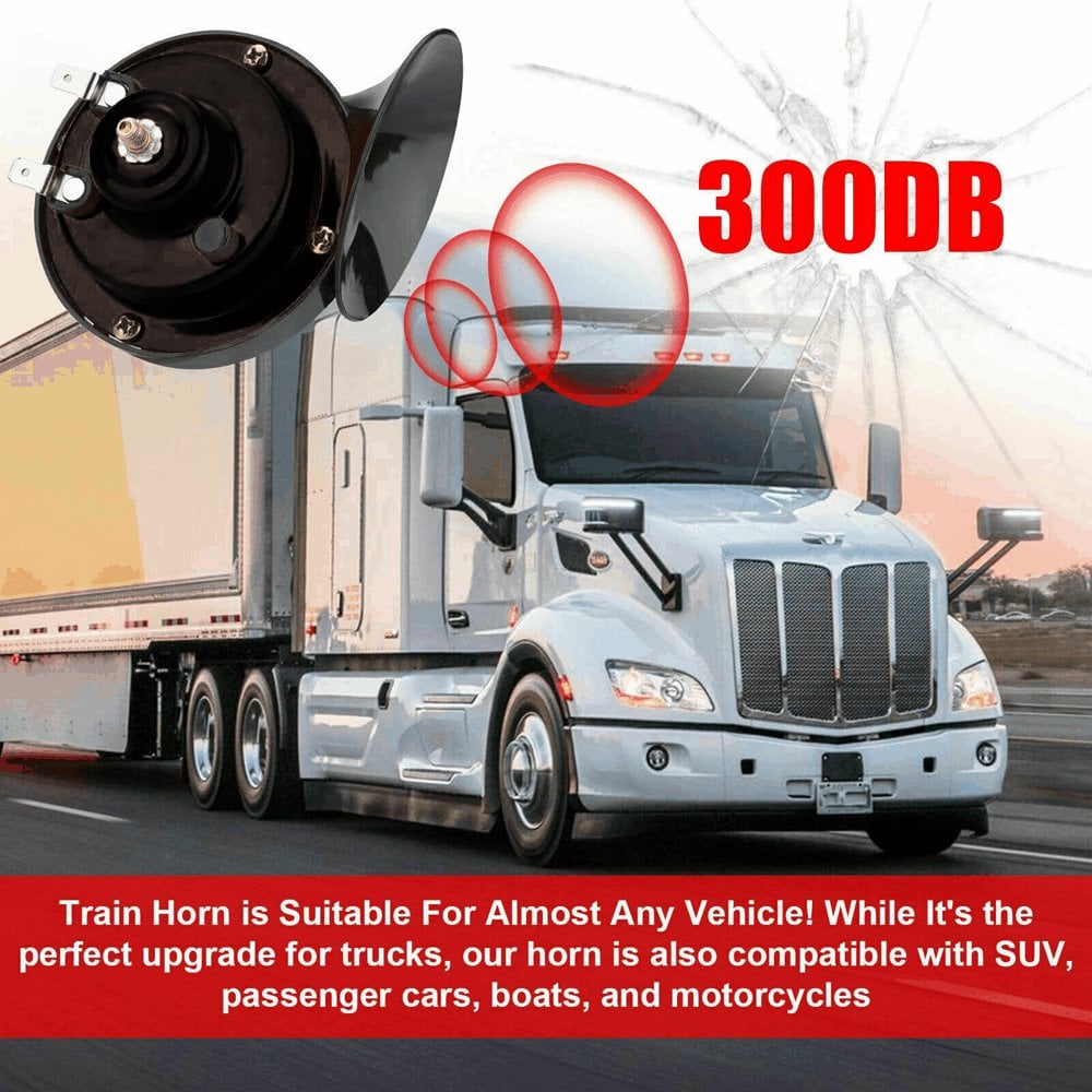 300DB Super Loud Train Horn For Truck Train Boat Car Air Electric Snail Single Horn Black