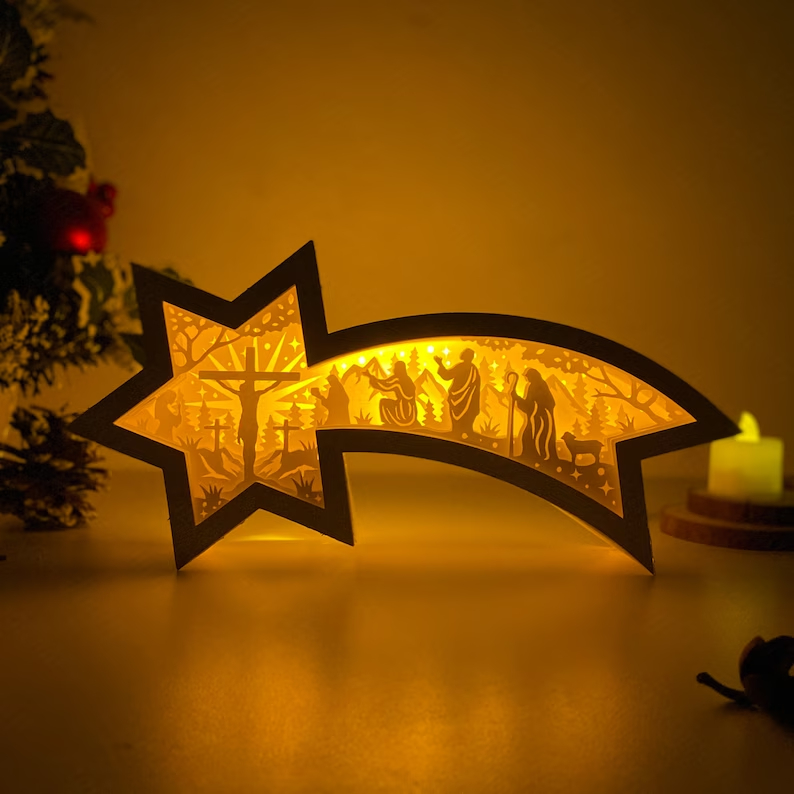 (🌲Early Christmas Sale- 50%) 🎁Bethlehem shooting star nativity scene wooden LED light