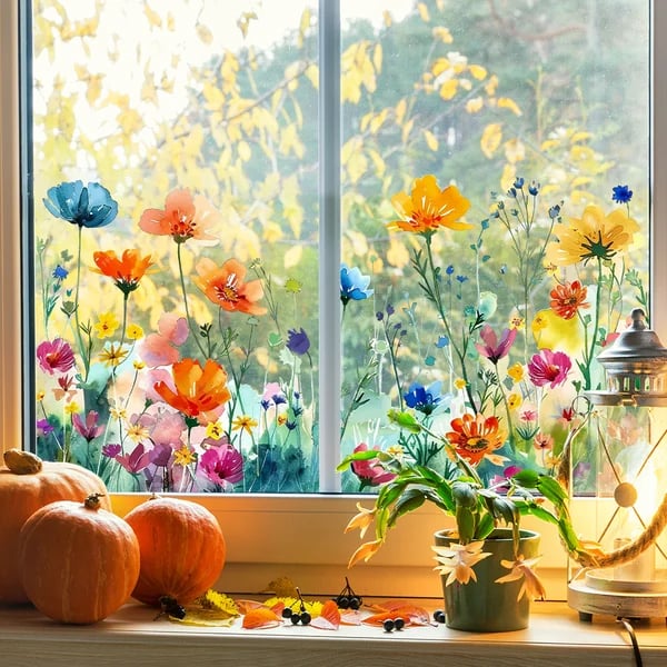 ✨LAST DAY 70% OFF💐Colorful Floral Bouquet Window Sticker(Cut To Size Freely)