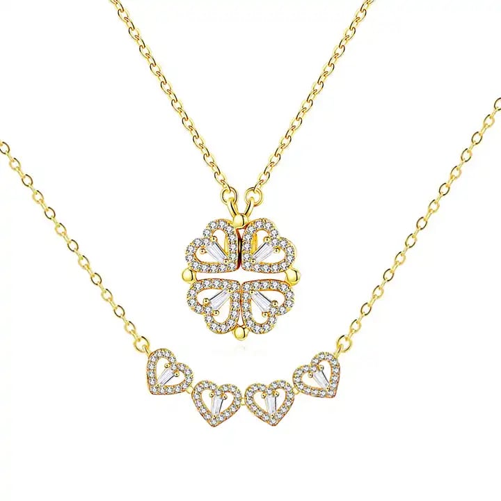 Iced Heart Four Leaf Clover Necklace, 🎁BUY 2 FREE SHIPPING