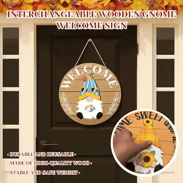 🎅2025 Halloween Sale 50%Off🎄Interchangeable Wooden Gnome Welcome Sign