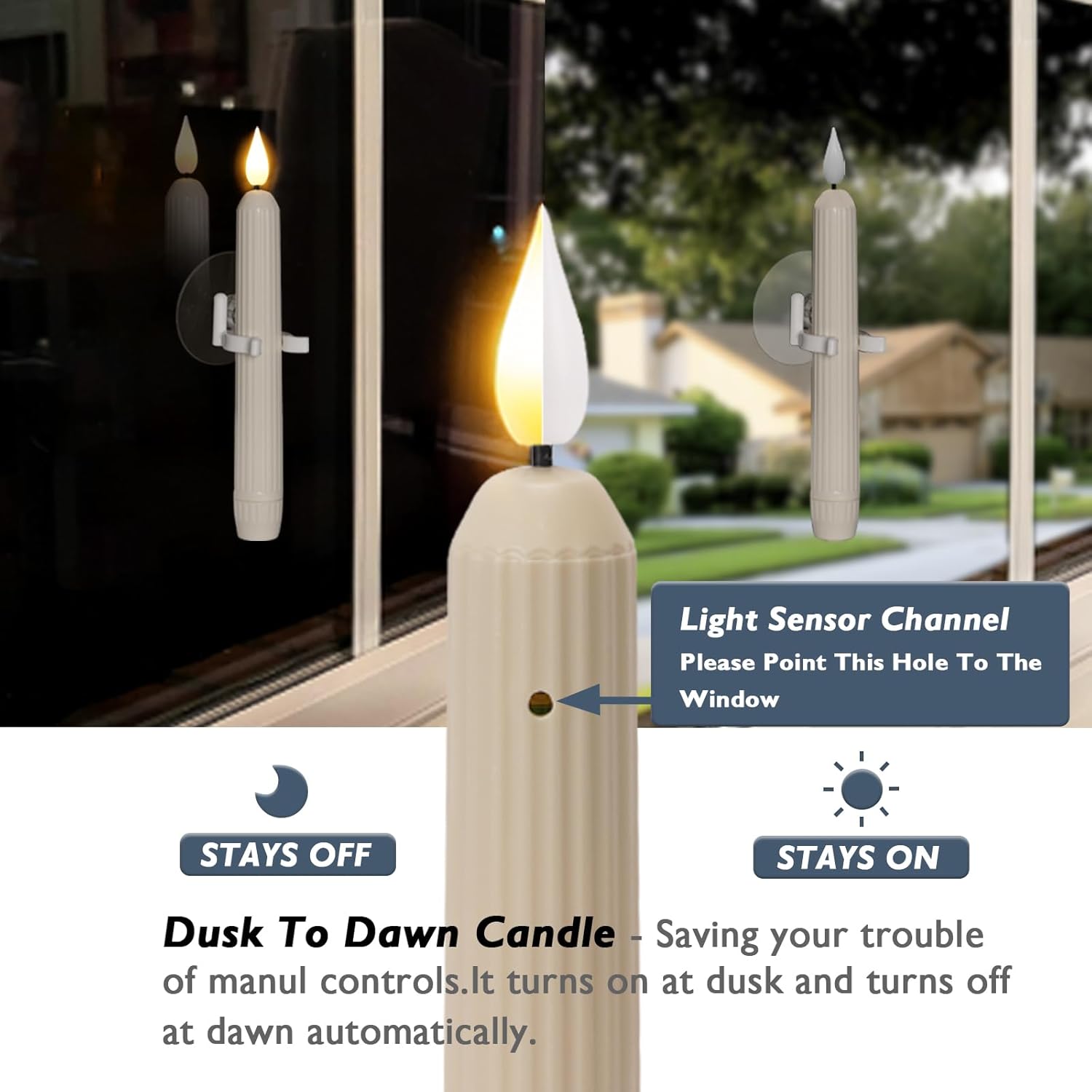 🎄TikTok Christmas Sale - 70% OFF🎄6 Pcs Window Flameless Led Taper Candles with Sensor Dusk to Dawn