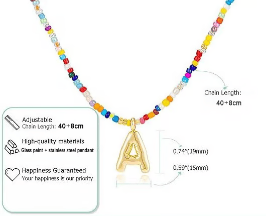 🌈 Letter Beaded Necklace for Women🔤A-Z
