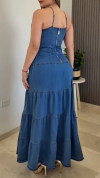 Women's Suspender Button Split Stitching Elegant Denim Dress