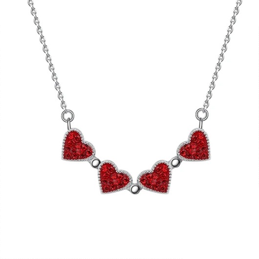 S925 Silver Four Heart Clover Necklace