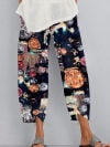 Loose and irregular rendering printed elastic waist pocket pants