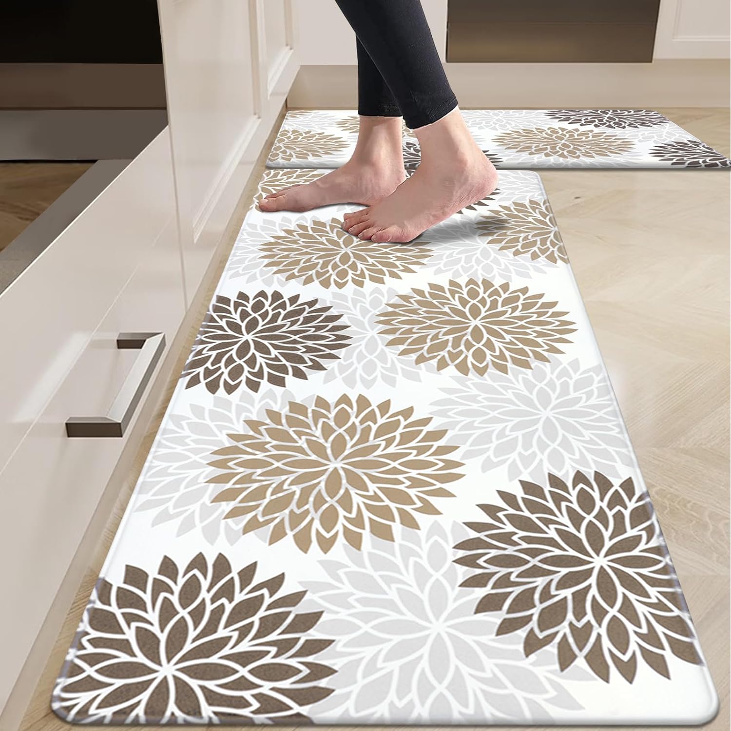 HEBE Anti Fatigue Kitchen Rug Sets 2 Piece Non Slip Kitchen Mats for Floor Cushioned Kitchen Rugs and Mats Waterproof Comfort Standing Mat Runner for Kitchen,Home Office,Sink,Laundry