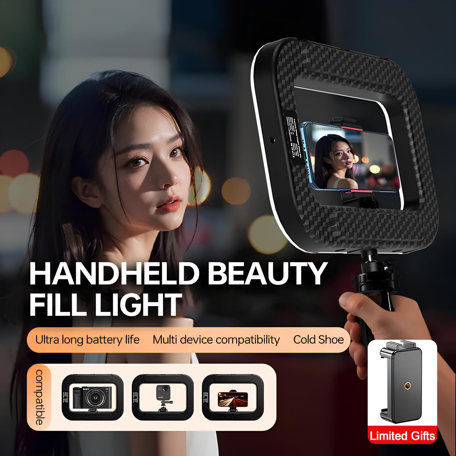🎁TikTok Last Day Sale - 70% OFF🎉Rechargeable Selfie Portable Ring Light – Adjustable Bicolor Fill Light