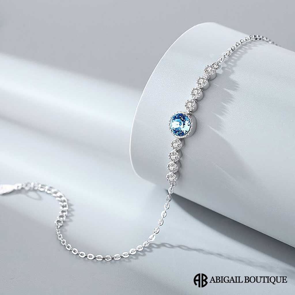 Sterling Silver and Crystal Ocean Drop Necklace With Preserved Rose Jewelry Box