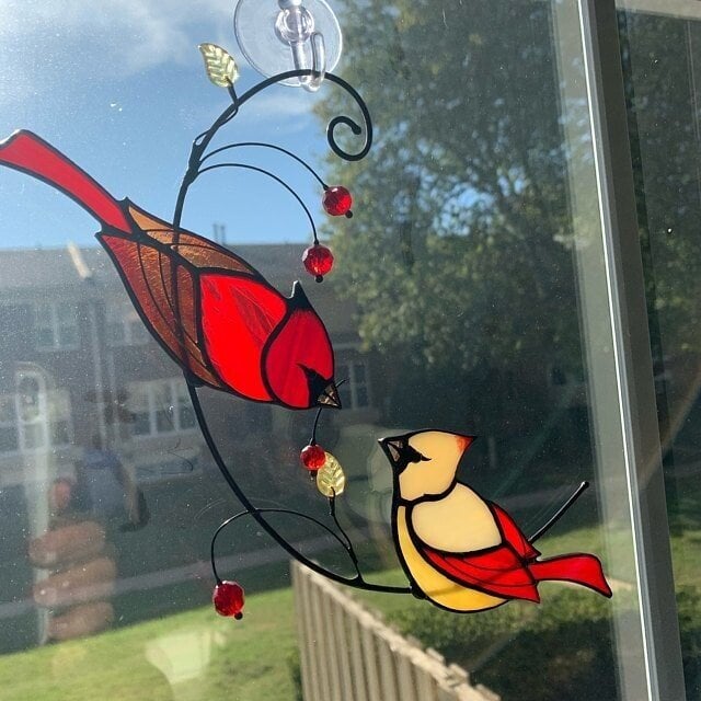 🔥Pair of Cardinal bird stained ornament