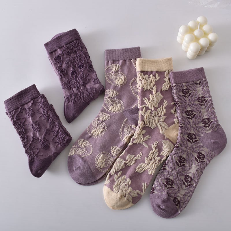❤️❤️This week's special Sale 48%OFF- Women's Purple Vintage Floral Cotton Socks