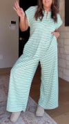 Women's V-neck Striped Loose Casual Jumpsuit