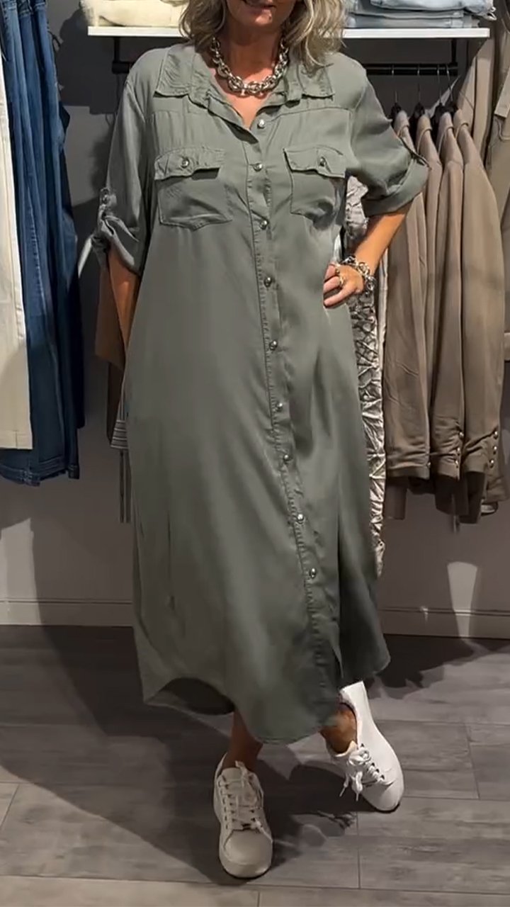 Women's Lapel Button Denim Casual Dress